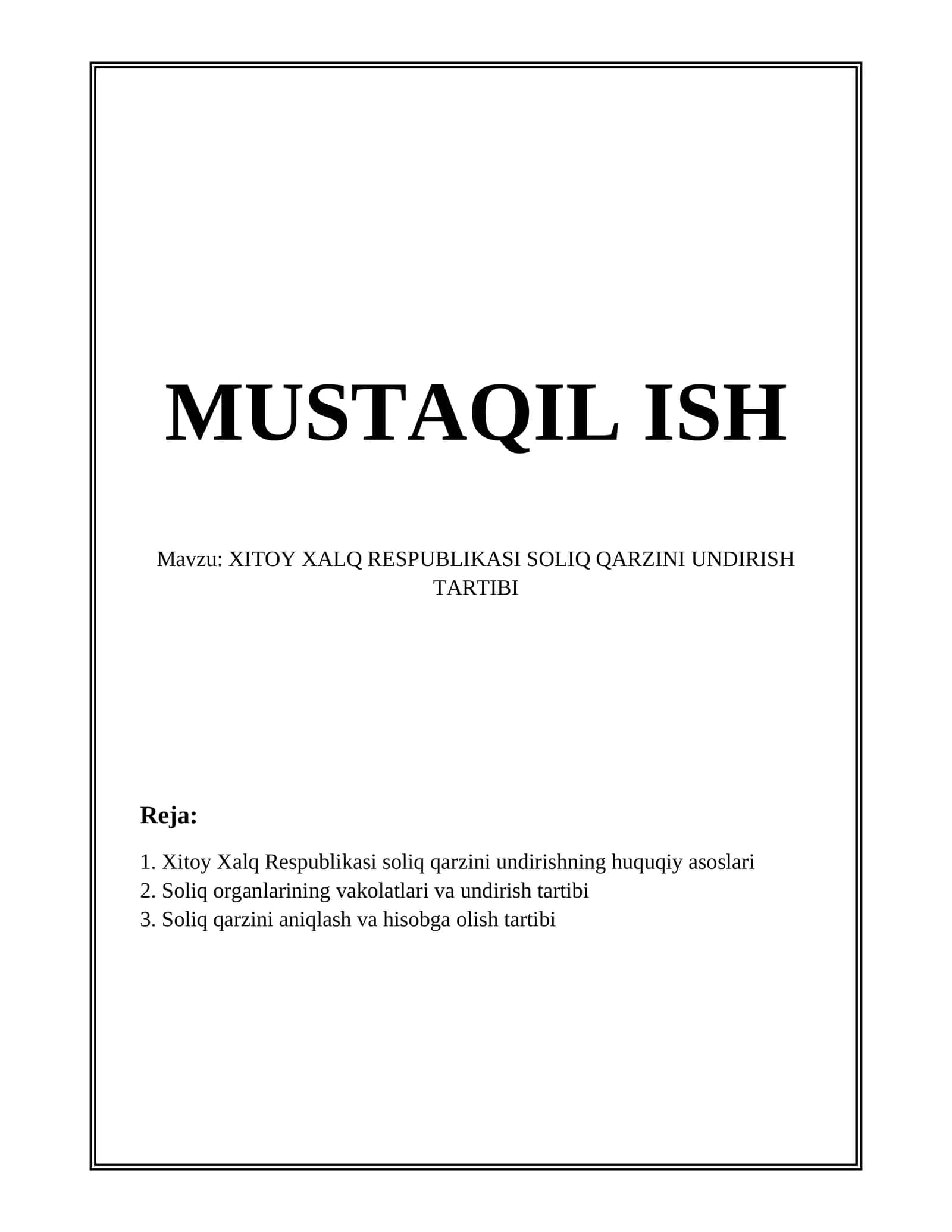 Xitoy Xalq Respublikasi Soliq Qarzini Undirish Tartibi 1