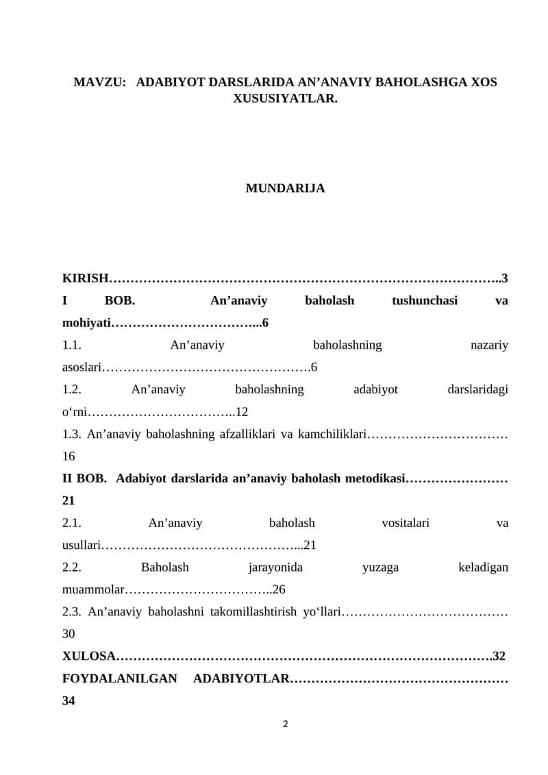 ADABIYOT DARSLARIDA AN’ANAVIY BAHOLASHGA XOS XUSUSIYATLAR 1