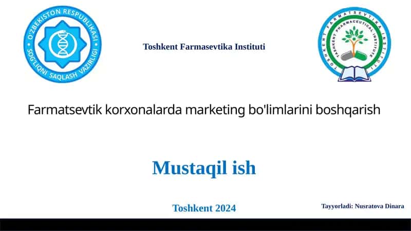 Farmatsevtik Korxonalarda Marketing Bo'limlarini Boshqarish 1