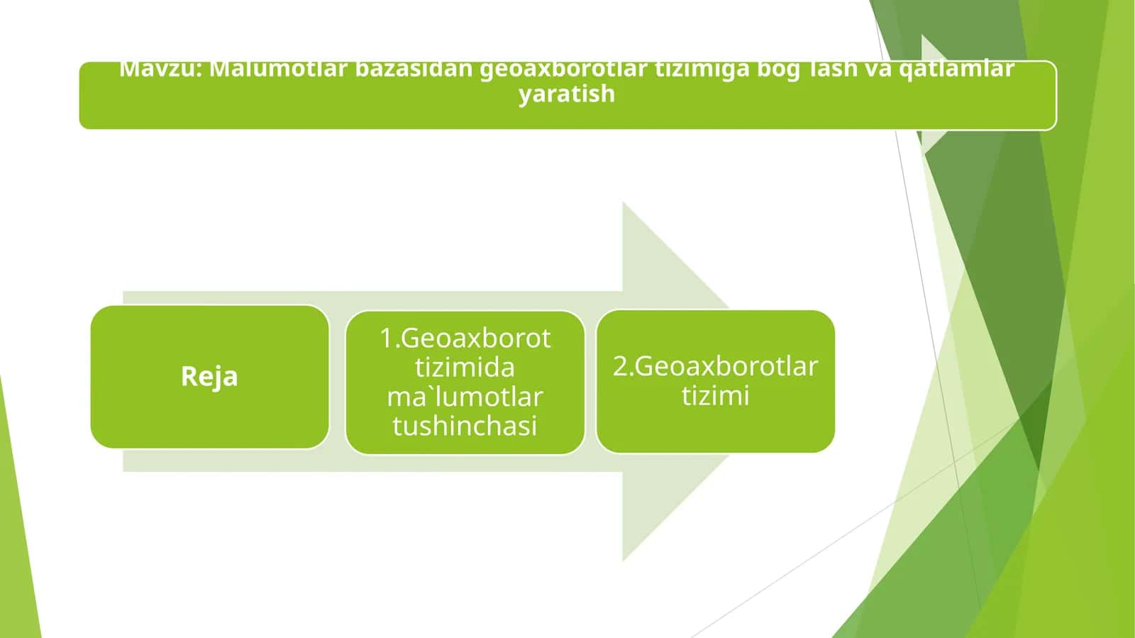 Malumotlar bazasidan geoaxborotlar tizimiga bog`lash va qatlamlar yaratish 1