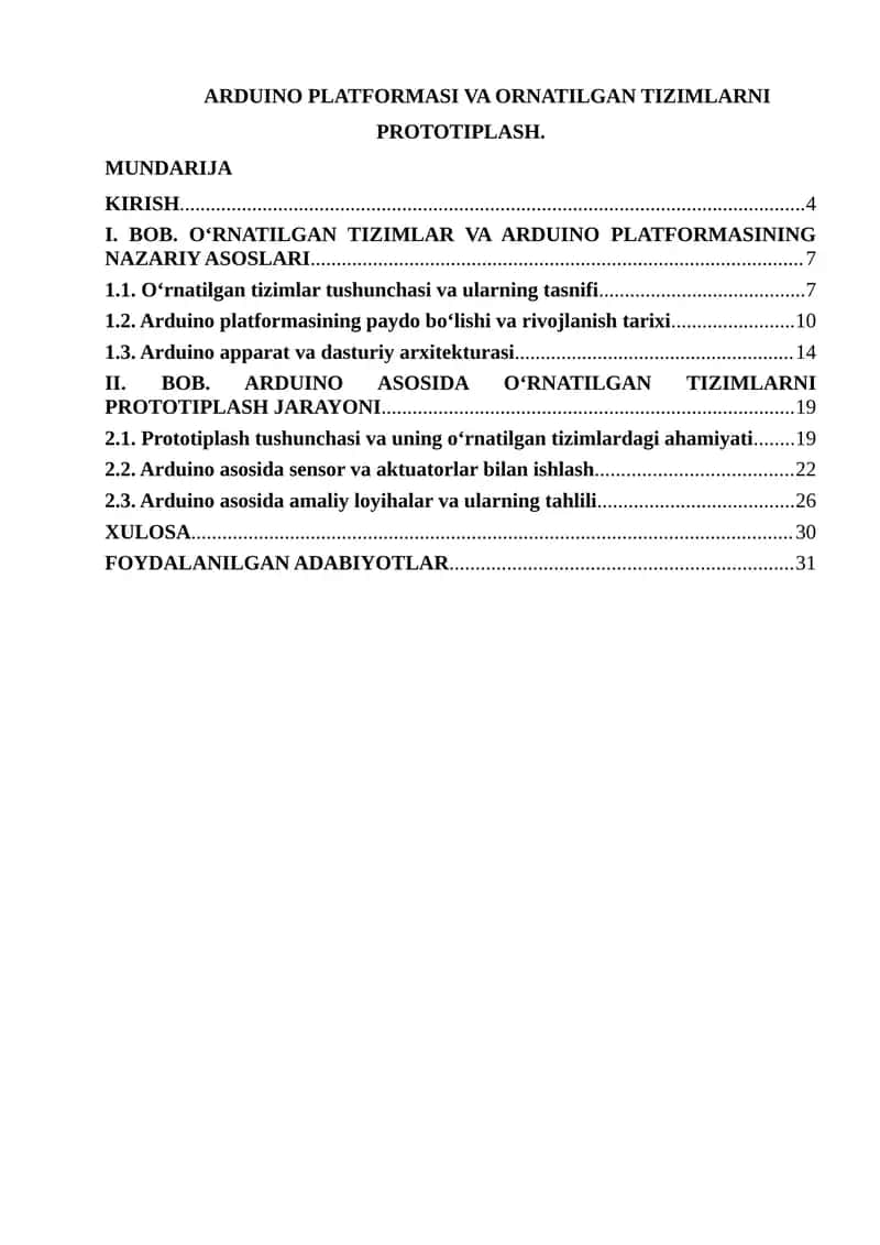 ARDUINO PLATFORMASI VA ORNATILGAN TIZIMLARNI PROTOTIPLASH 1