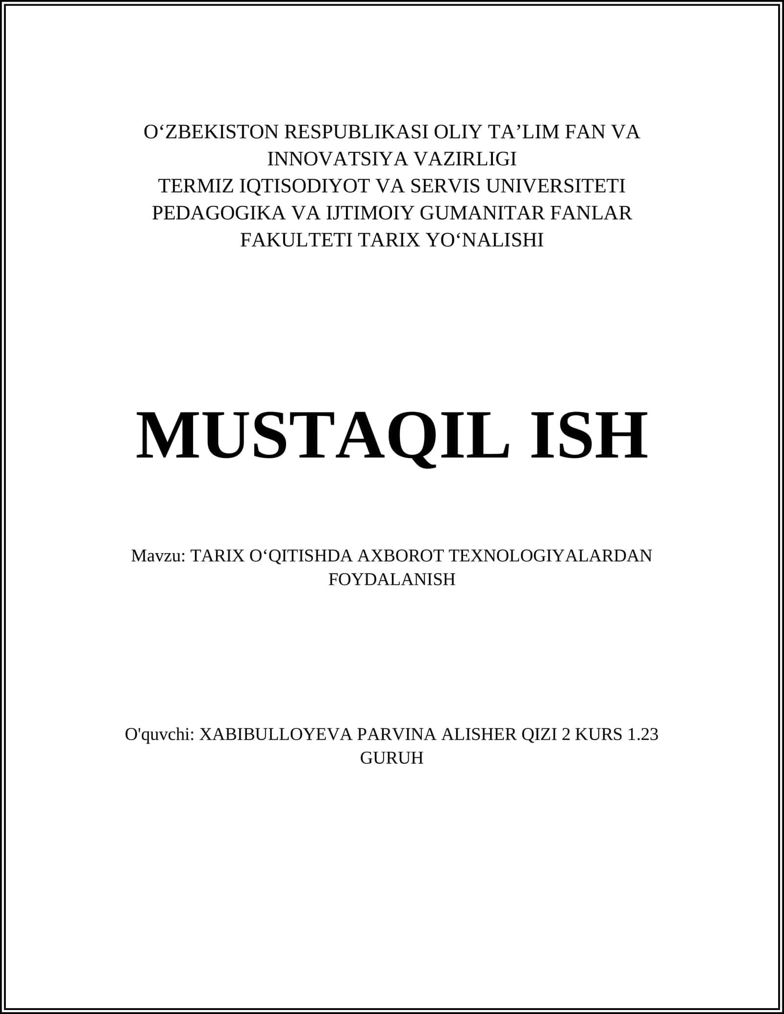 TARIX OʻQITISHDA AXBOROT TEXNOLOGIYALARDAN FOYDALANISH 1