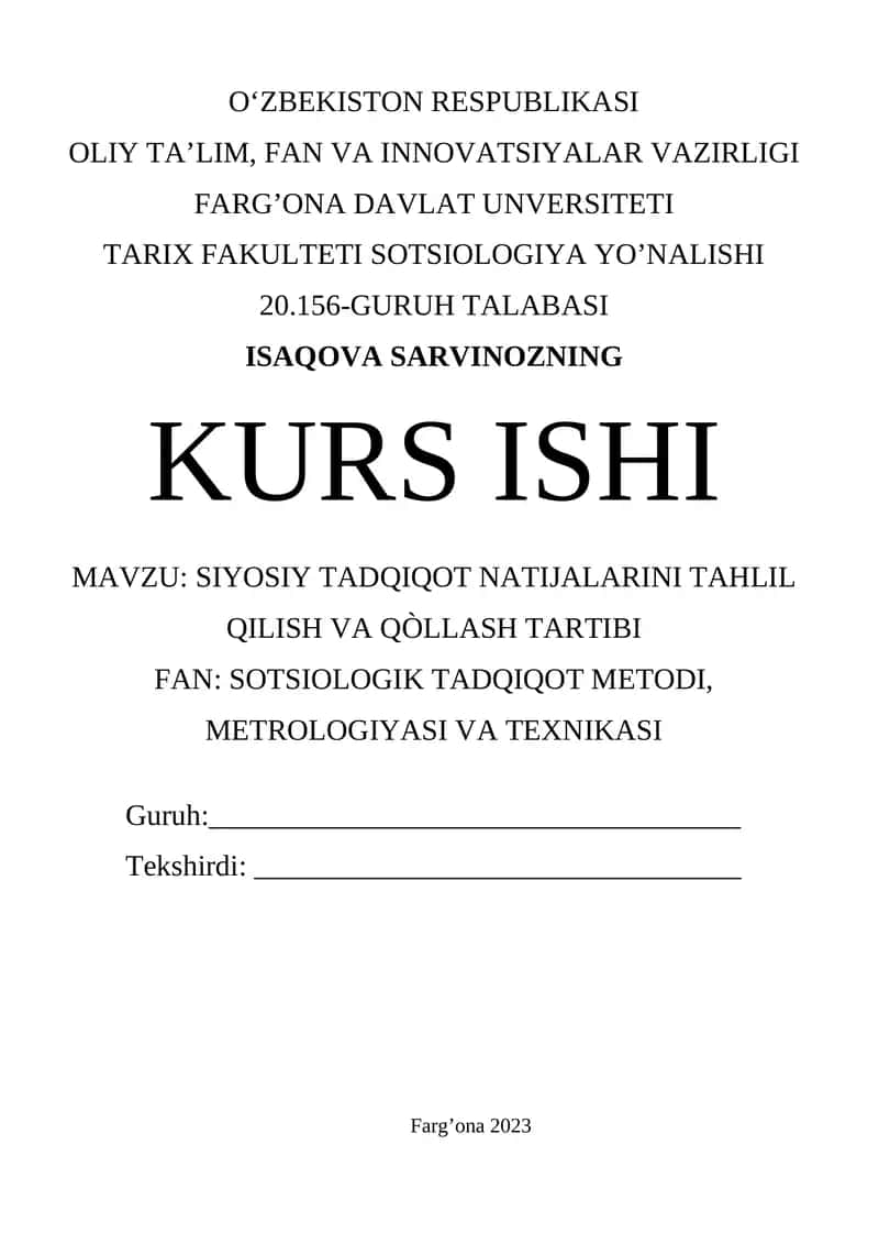 SIYOSIY TADQIQOT NATIJALARINI TAHLIL QILISH VA QÒLLASH TARTIBI 1