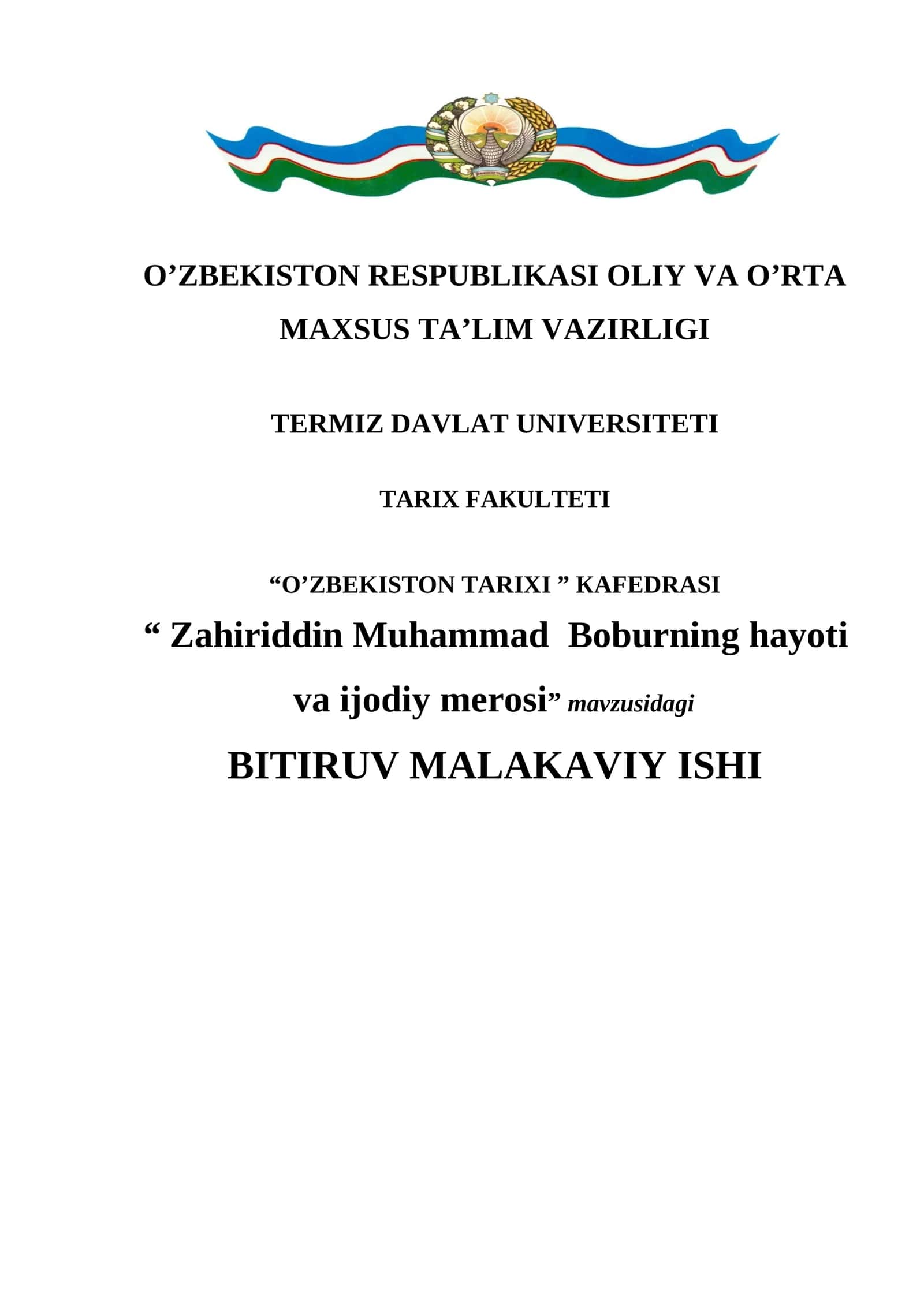 Zahiriddin Muhammad Boburning hayoti va ijodiy merosi 1