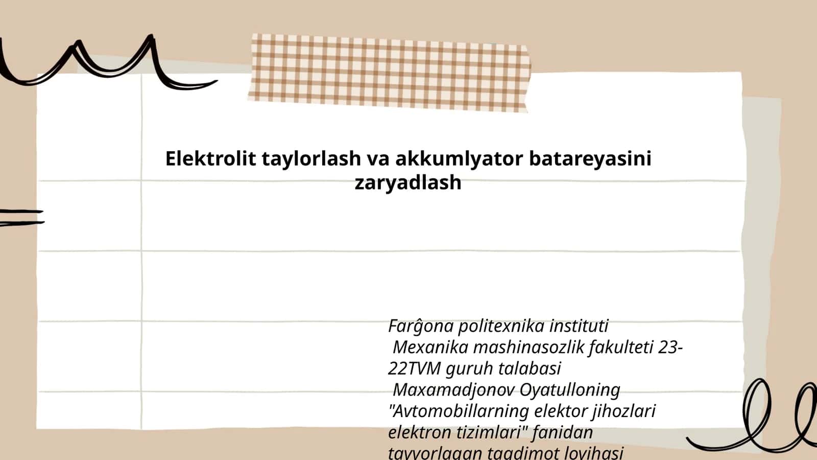 Elektrolit taylorlash va akkumlyator batareyasini zaryadlash 1