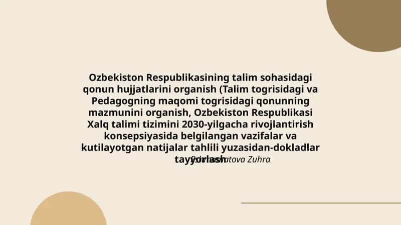 Ozbekiston Respublikasining talim sohasidagi qonun hujjatlarini organish 1