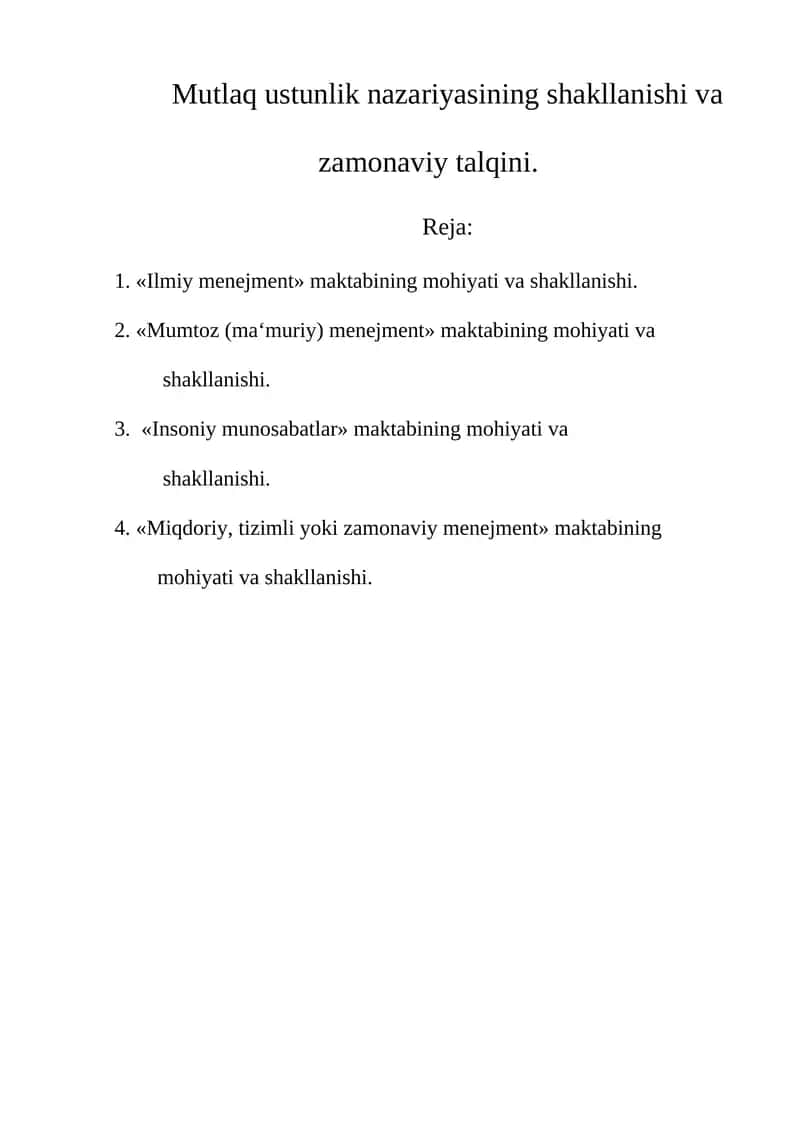 «Ilmiy menejment» maktabining mohiyati va shakllanishi 1