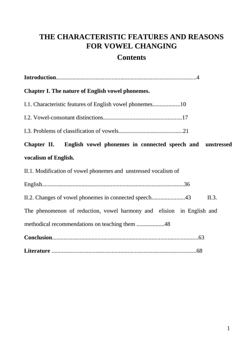The Characteristic Features and Reasons for Vowel Changing 1