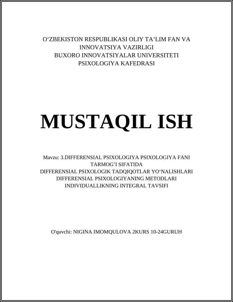 DIFFERENSIAL PSIXOLOGIYA 1