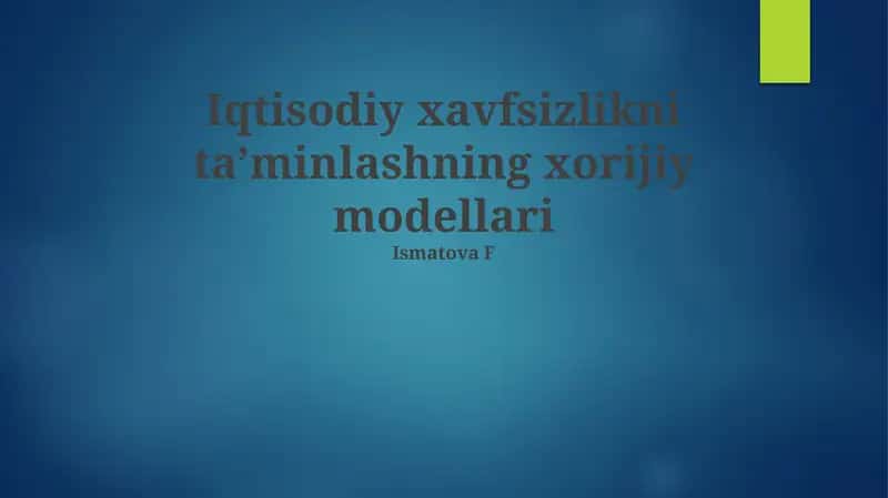 Iqtisodiy xavfsizlikni ta’minlashning xorijiy modellari 1