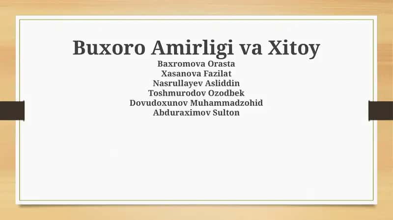 Buxoro amirligi va Xitoy: Tarixiy aloqalar va siyosiy munosabatlar 1