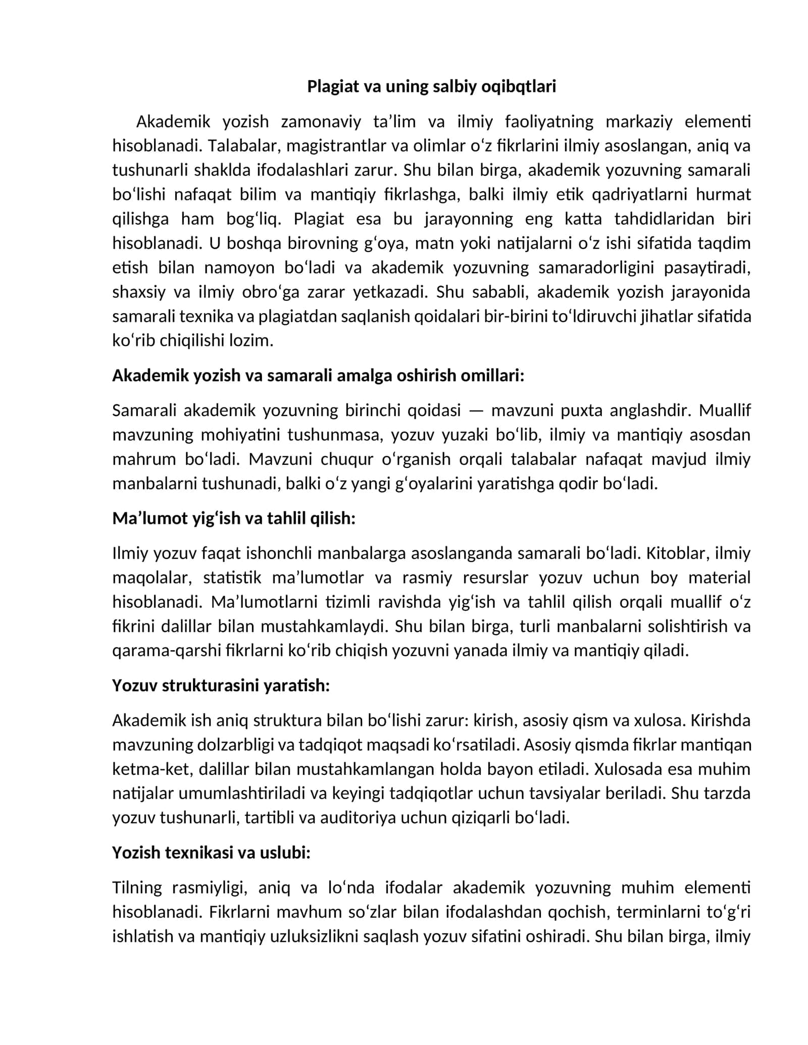 Akademik yozish va samarali amalga oshirish omillari 1