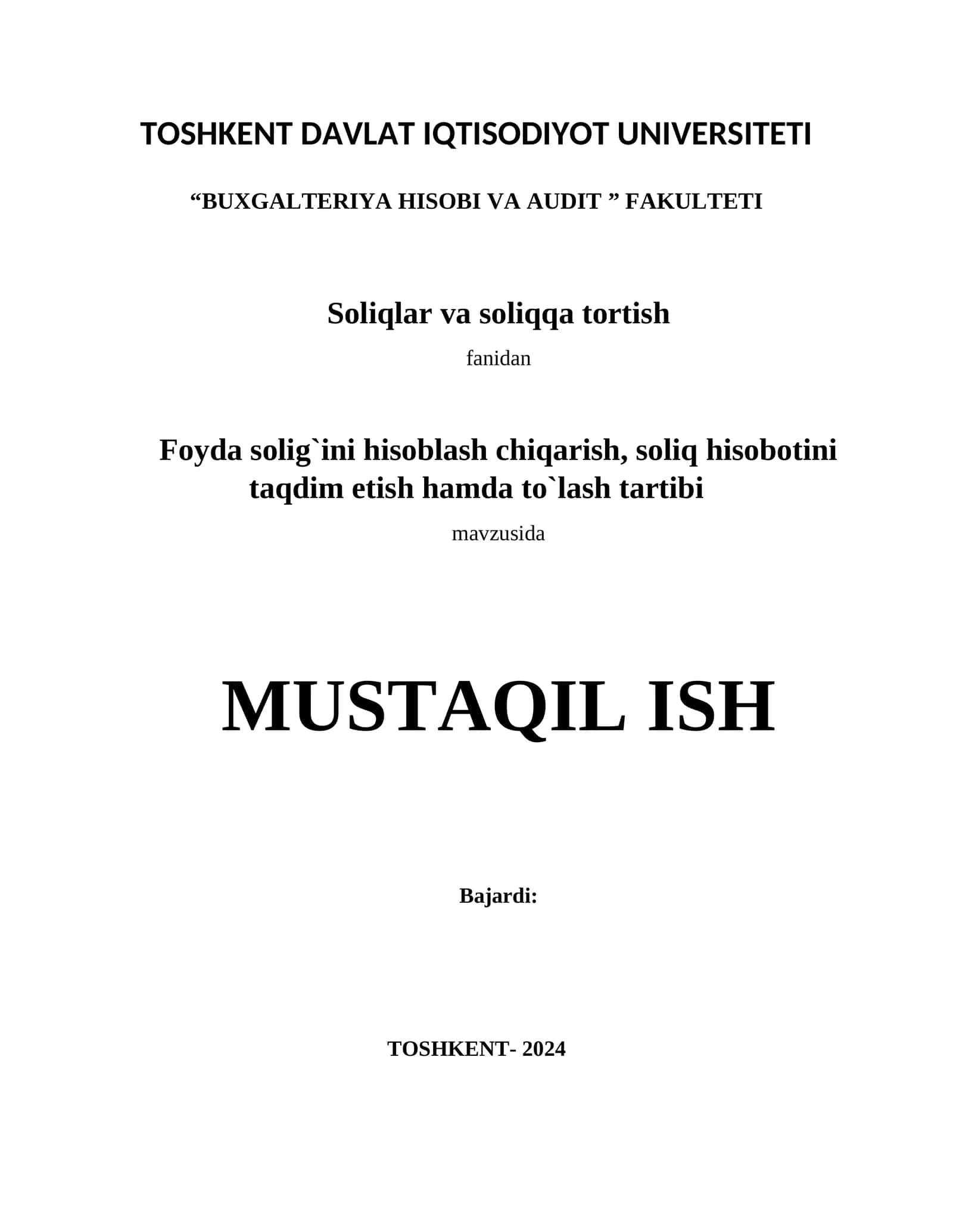 Foyda solig`ini hisoblash chiqarish, soliq hisobotini taqdim etish hamda to`lash tartibi 1