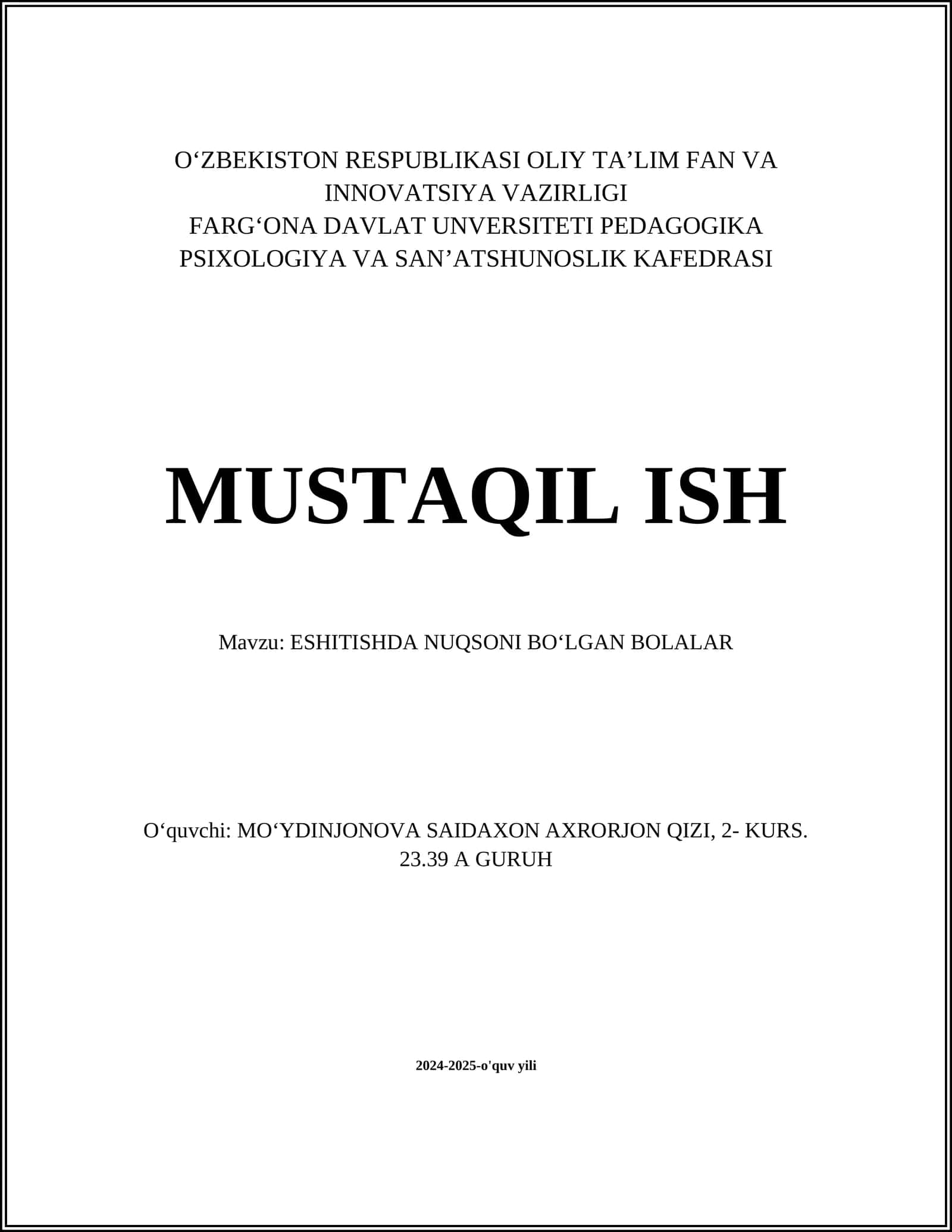 ESHITISHDA NUQSONI BOʻLGAN BOLALAR 1