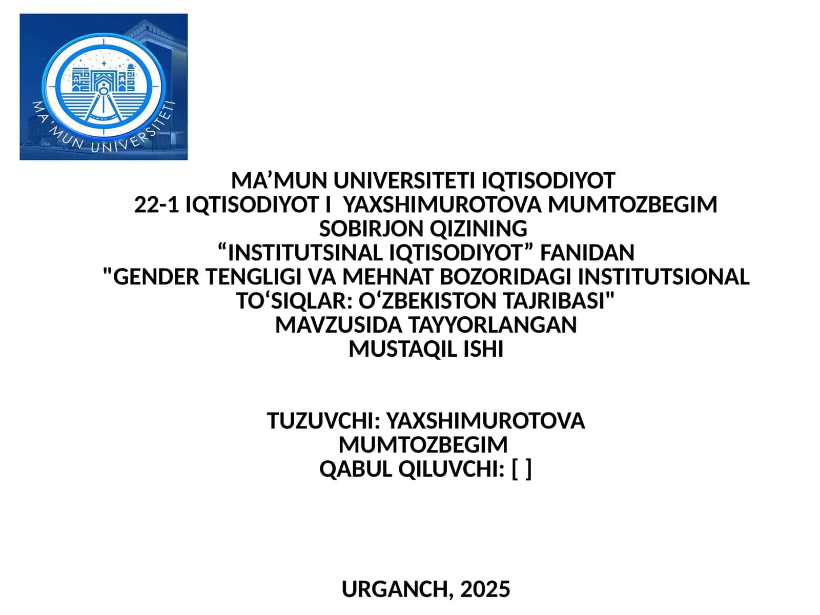 Gender tengligi va mehnat bozoridagi to‘siqlar 1
