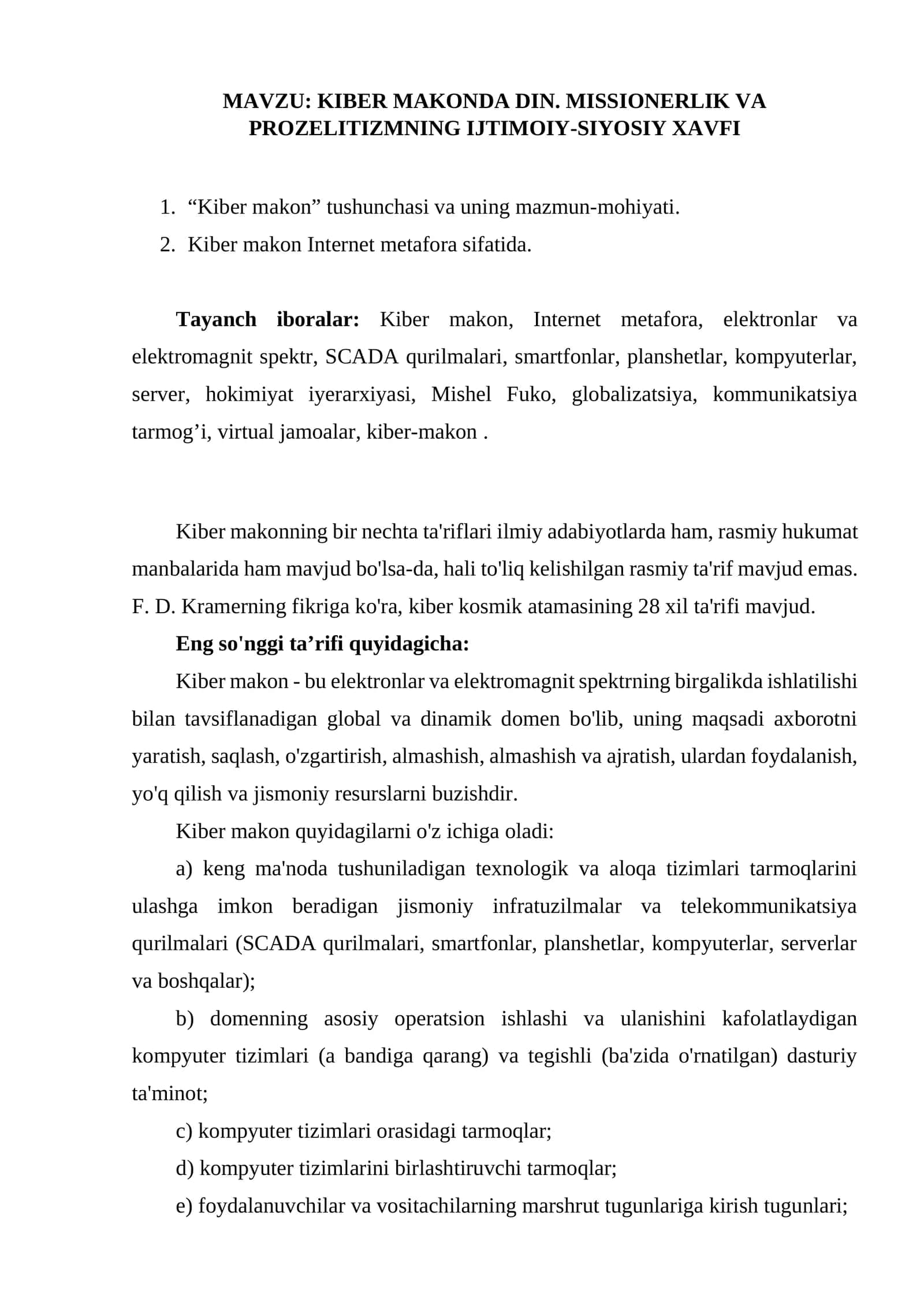 KIBER MAKONDA DIN. MISSIONERLIK VA PROZELITIZMNING IJTIMOIY-SIYOSIY XAVFI 1