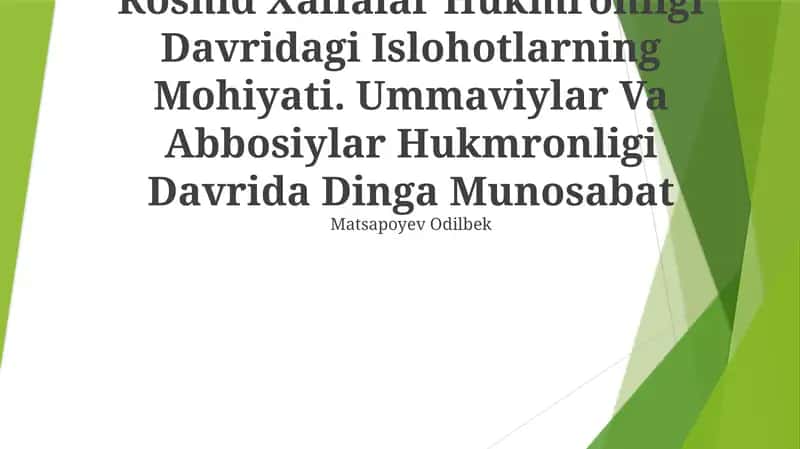 Roshid Xalfalar Hukmronligi Davridagi Islohotlarning Mohiyati 1