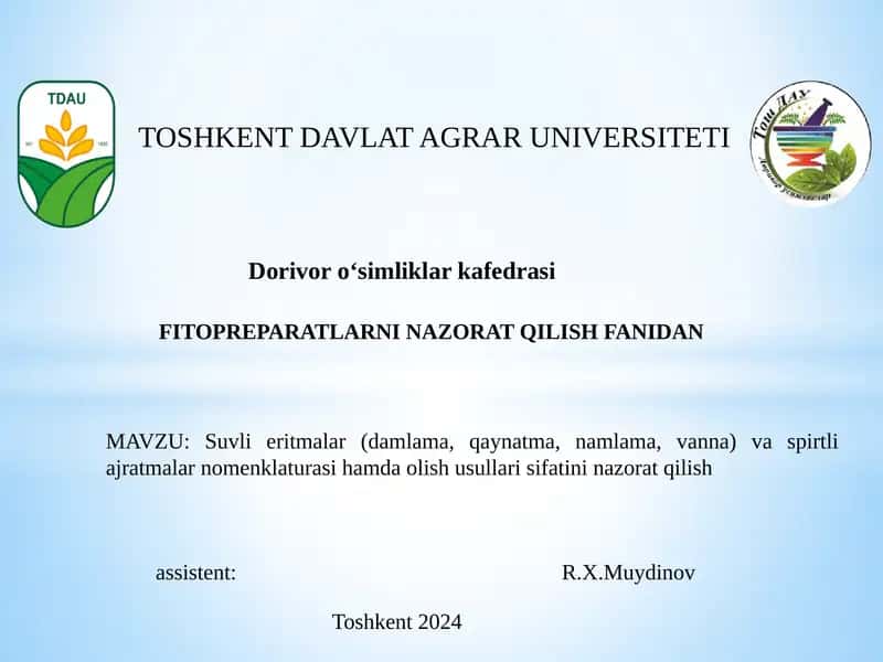 FITOPREPARATLARNI NAZORAT QILISH FANIDAN 1