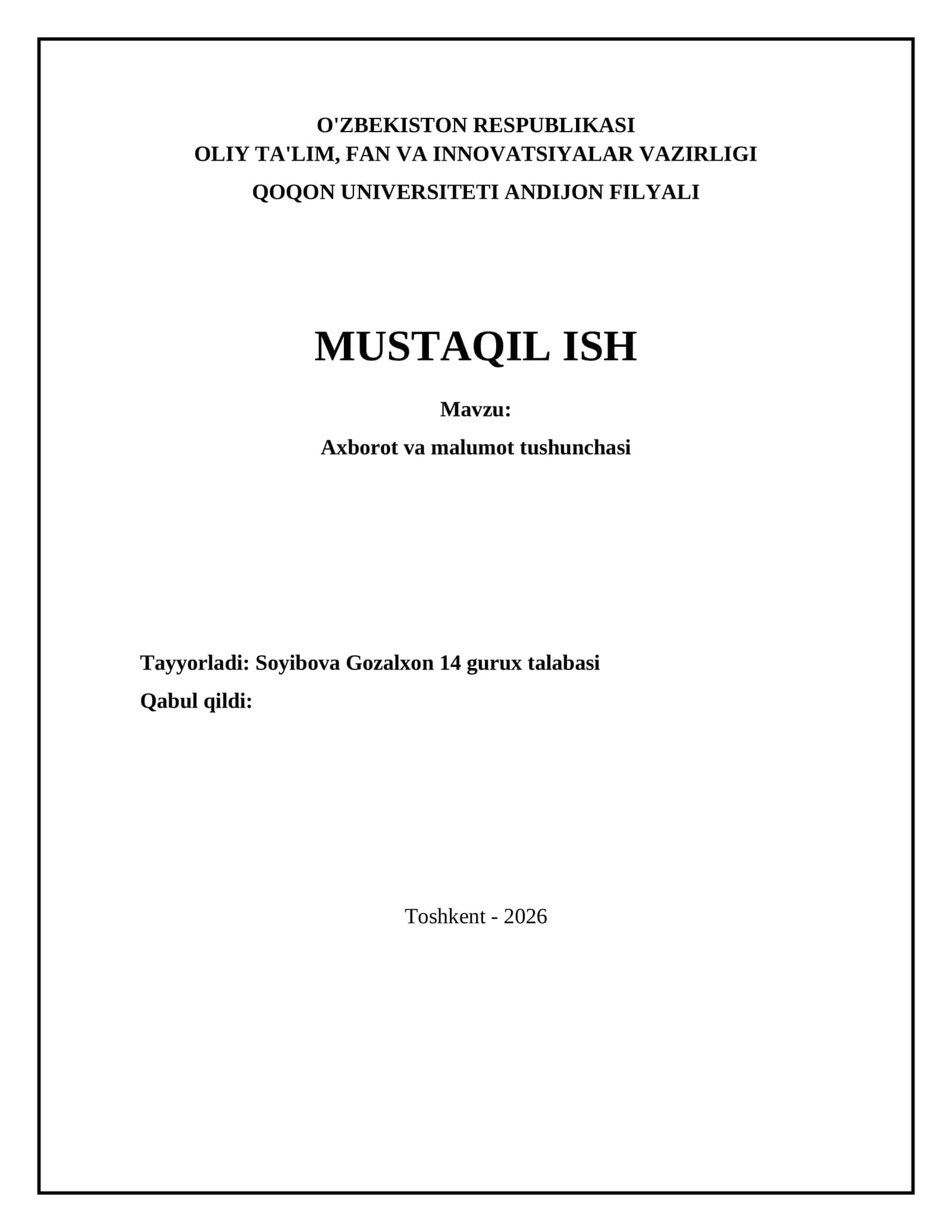Axborot va malumot tushunchasi 1