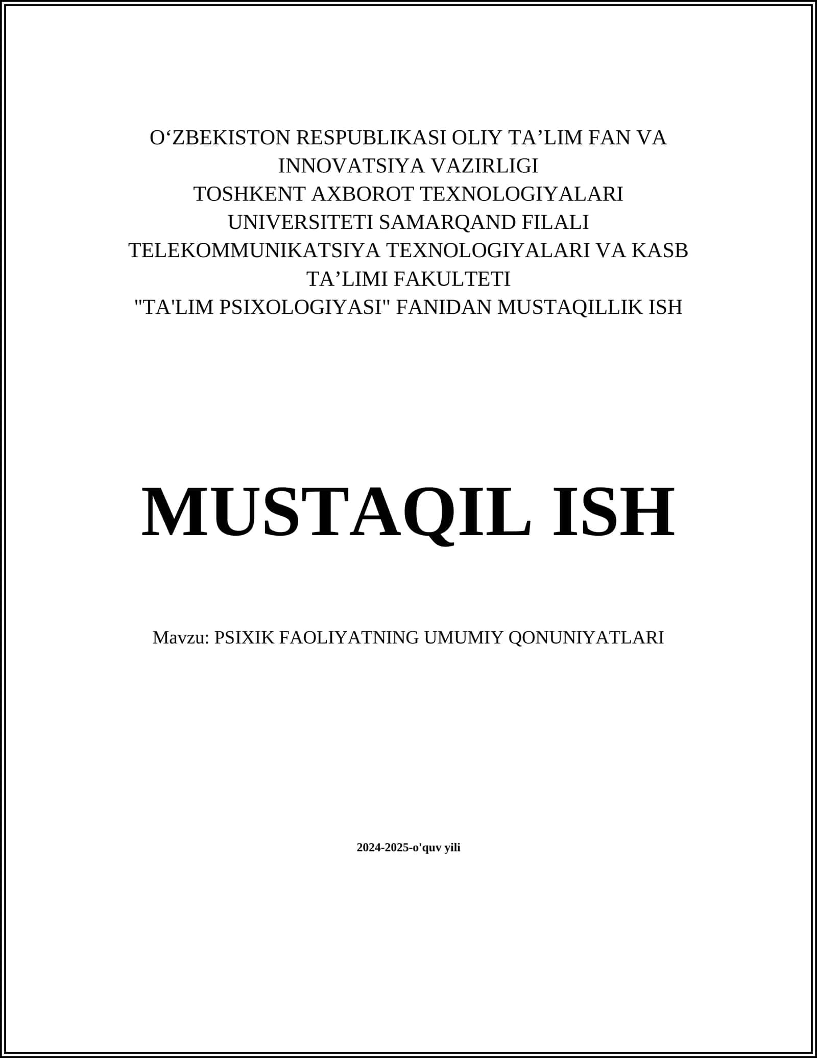 PSIXIK FAOLIYATNING UMUMIY QONUNIYATLARI 1