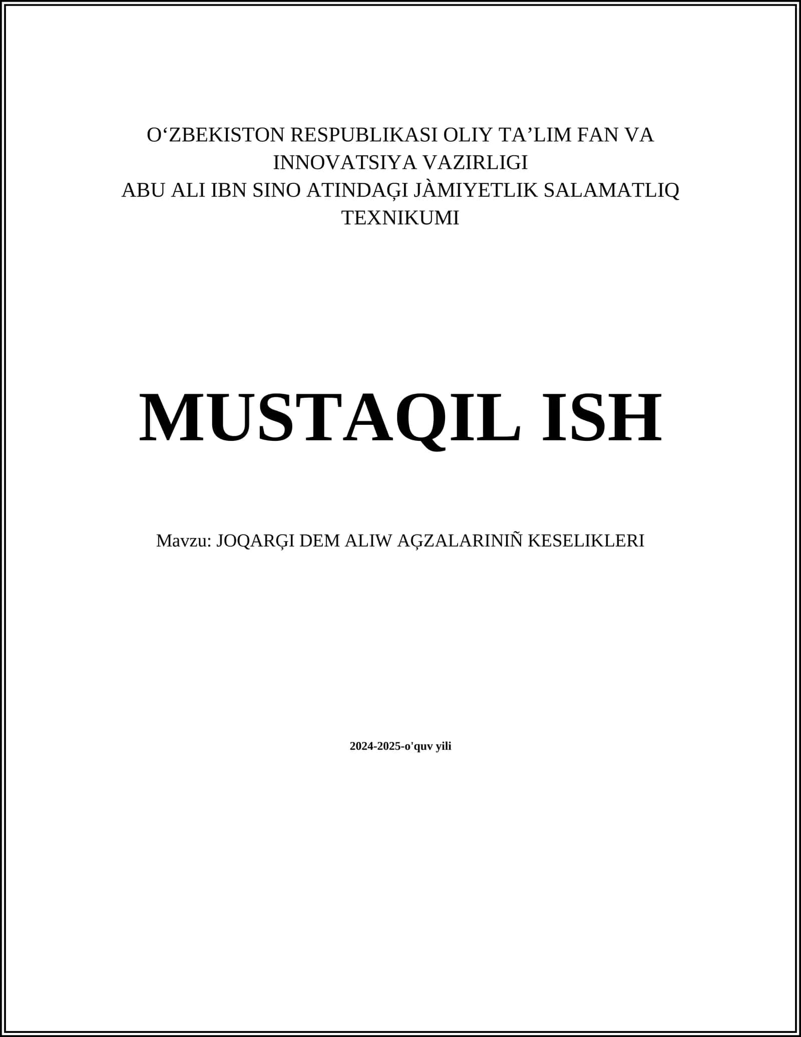 JOQARĢI DEM ALIW AĢZALARINIÑ KESELIKLERI 1