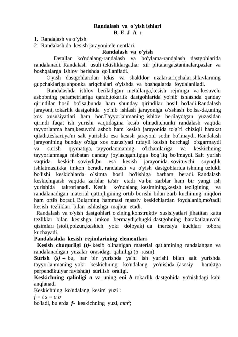 Randalash va o`yish ishlari 1
