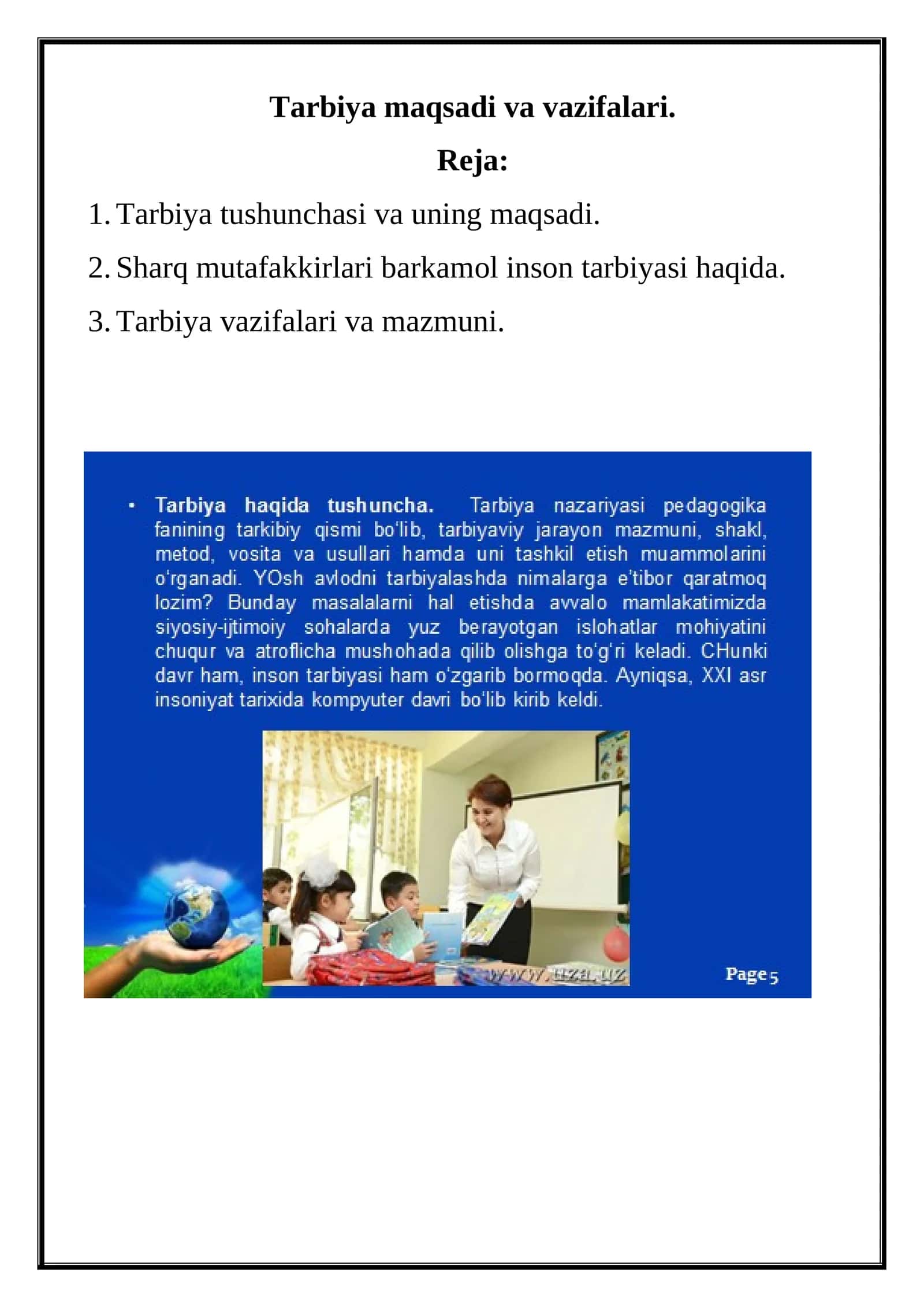 Tarbiya maqsadi va vazifalari 1