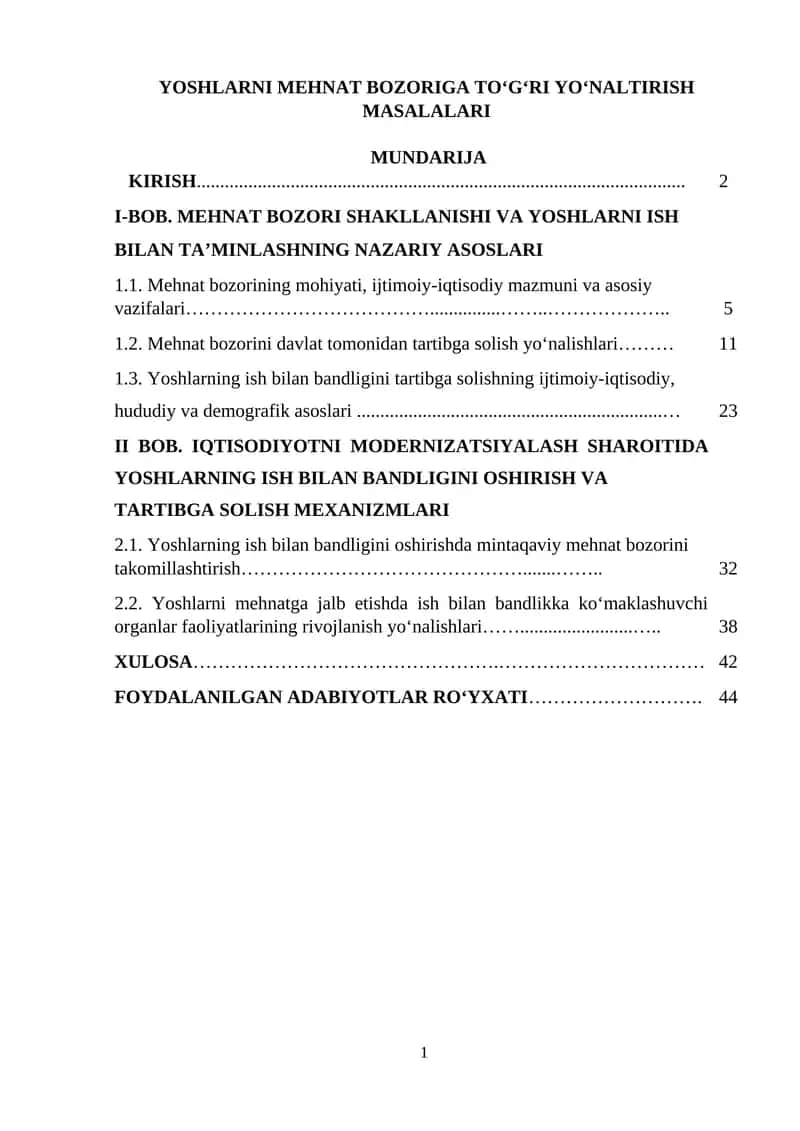 Yoshlarni Mehnat Bozoriga To‘g‘ri Yo‘naltirish Masalalari 1