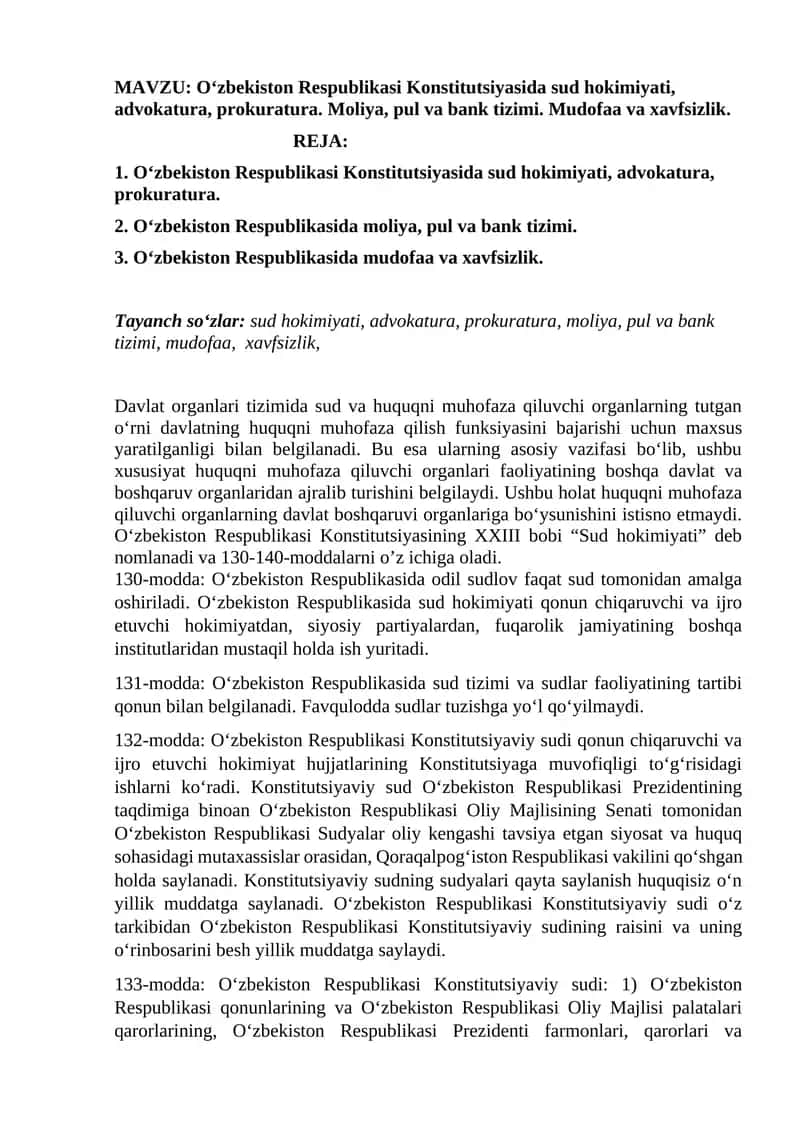 O‘zbekiston Respublikasi Konstitutsiyasida sud hokimiyati, advokatura, prokuratura 1