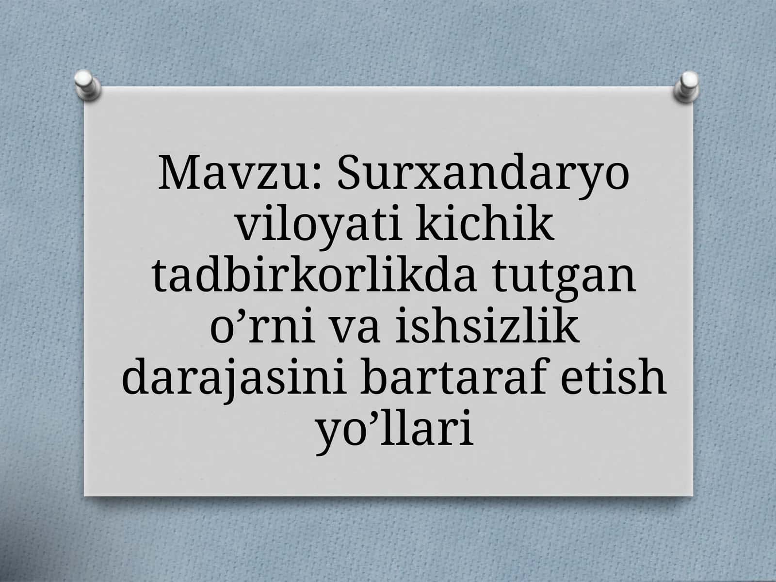 Surxandaryo viloyatikichik tadbiroklik da tutgan o’rni va ishsizlik darajasini bartaraf etish yo’llari 1