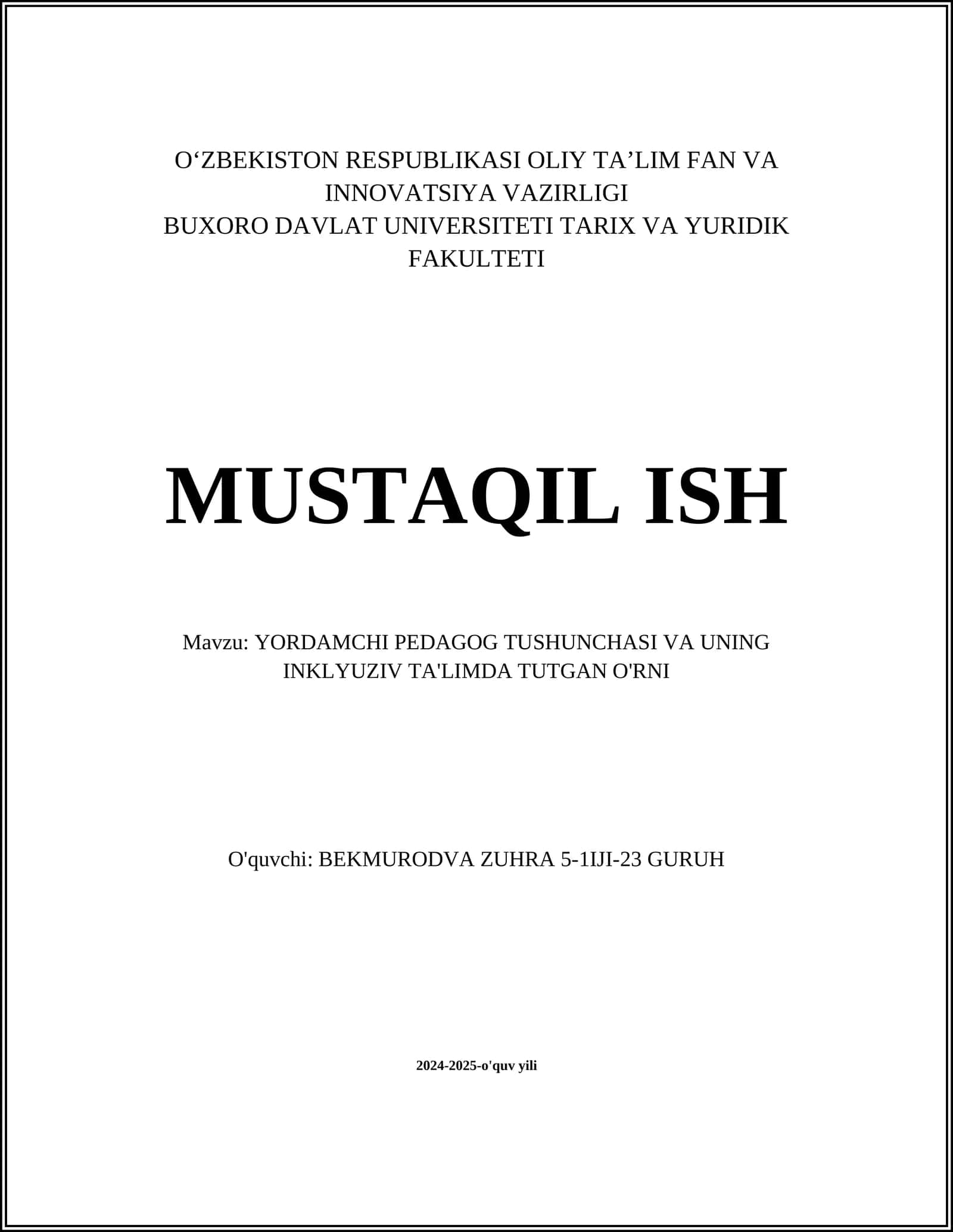 Yordamchi Pedagog Tushunchasi va uning inklyuziv ta'limda tutgan o'rni 1