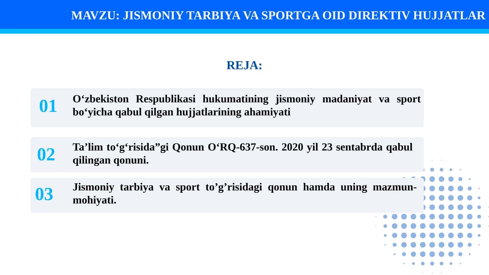 JISMONIY TARBIYA VA SPORTGA OID DIREKTIV HUJJATLAR 1