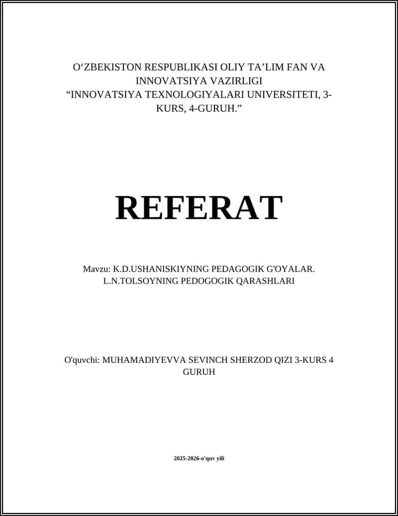 K.D.USHANISKIYNING PEDAGOGIK G'OYALAR 1