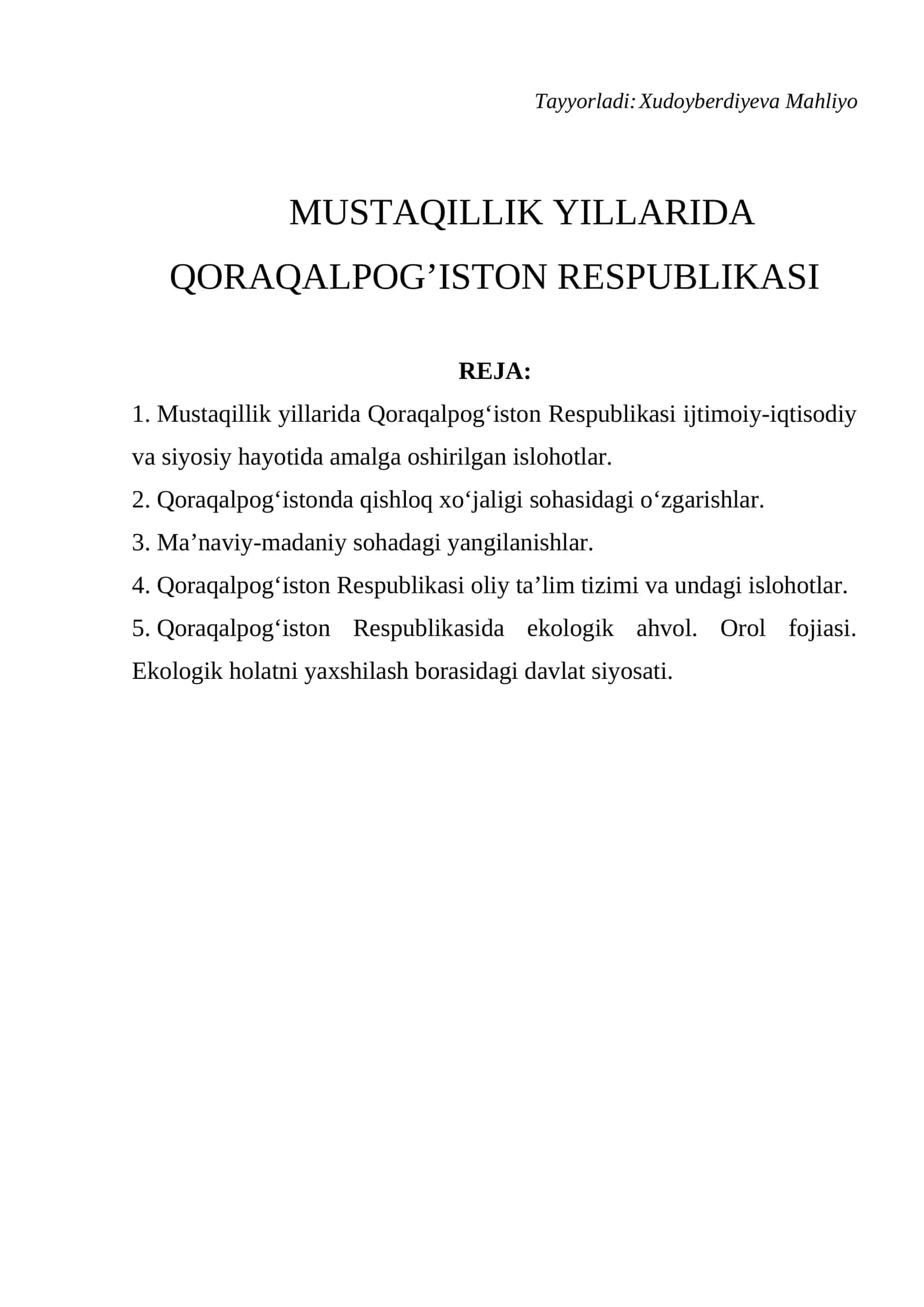 Mustaqillik Yillarida Qoraqalpog’iston Respublikasi 1