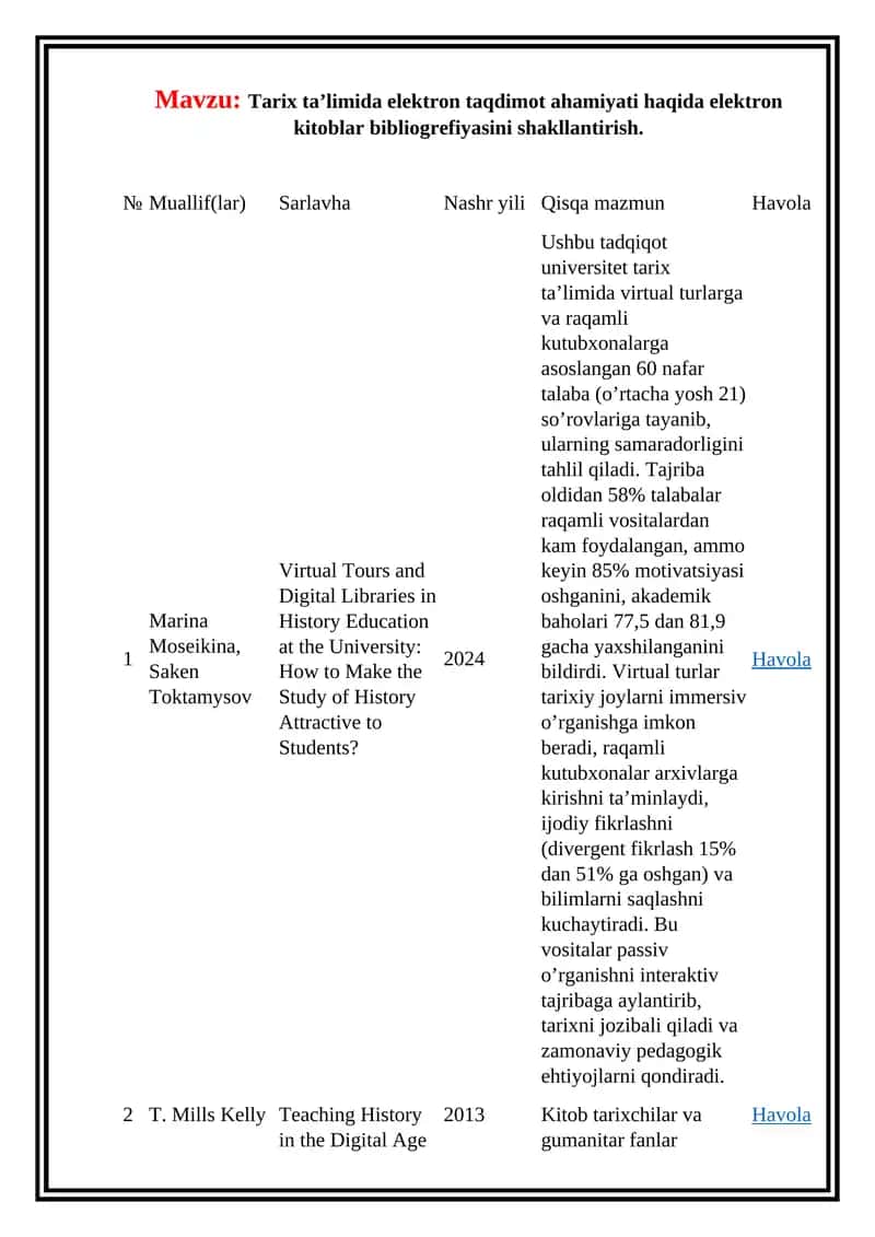 Virtual Tours and Digital Libraries in History Education at the University: How to Make the Study of History Attractive to Students? 1