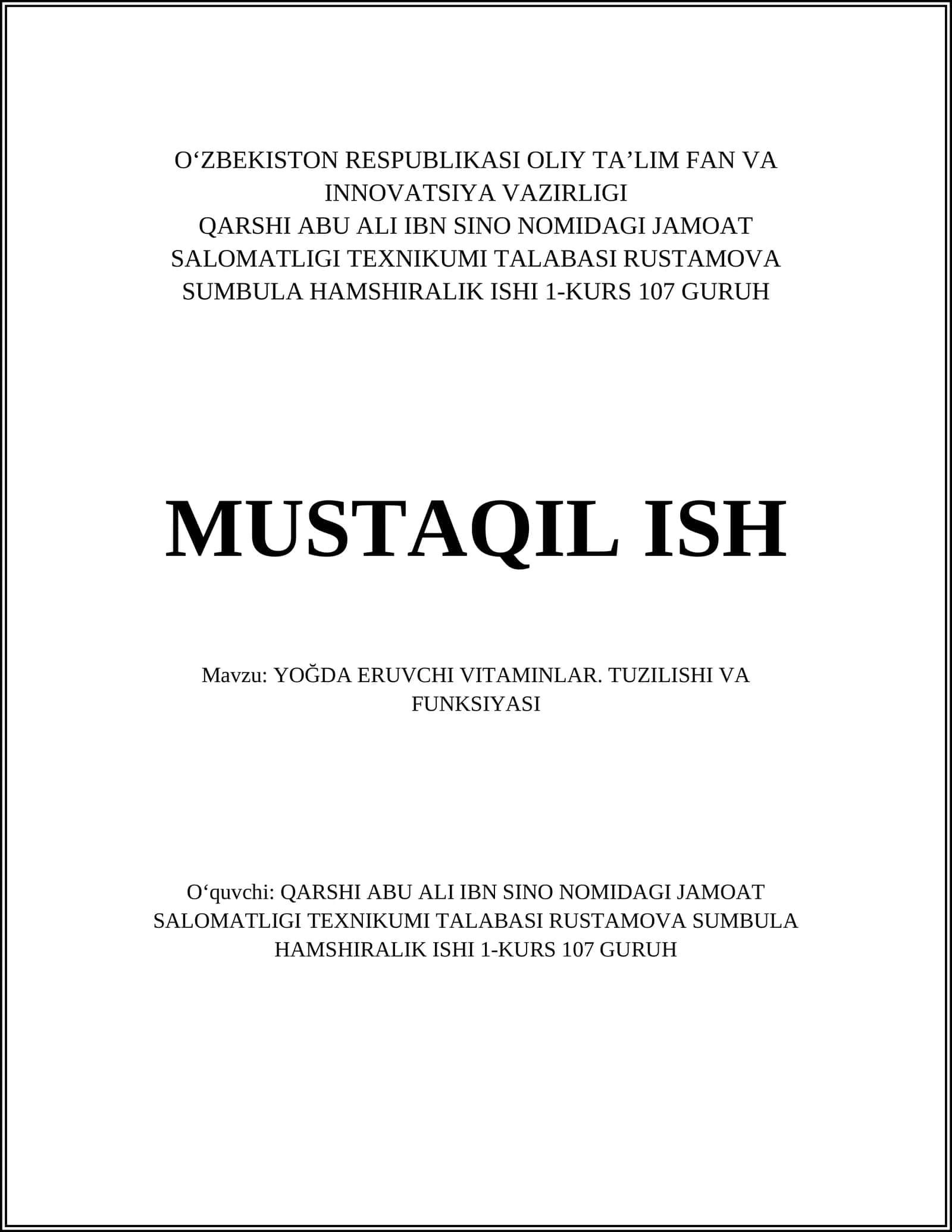 YOĞDA ERUVCHI VITAMINLAR. TUZILISHI VA FUNKSIYASI 1