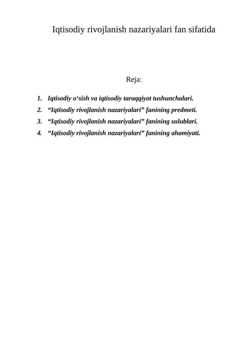 Iqtisodiy rivojlanish nazariyalari 1
