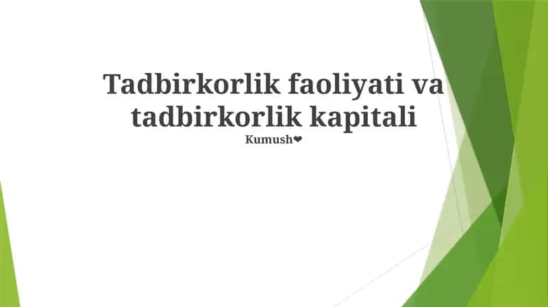 Tadbirkorlik faoliyati va tadbirkorlik kapitali 1
