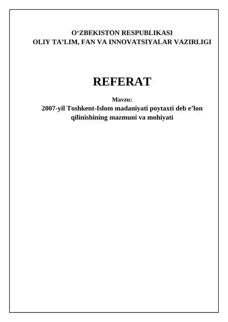 Toshkent – Islom madaniyati poytaxti: Tarix va ahamiyat