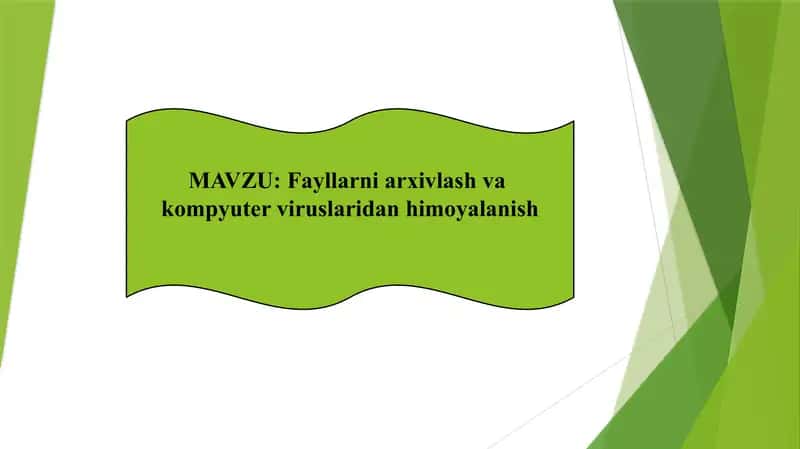 Mavzu: Fayllarni arxivlash va kompyuter viruslaridan himoyalanish 1