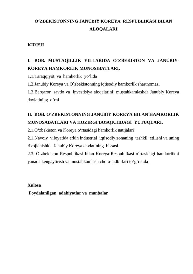 O‘ZBEKISTONNING JANUBIY KOREYA RESPUBLIKASI BILAN ALOQALARI 1