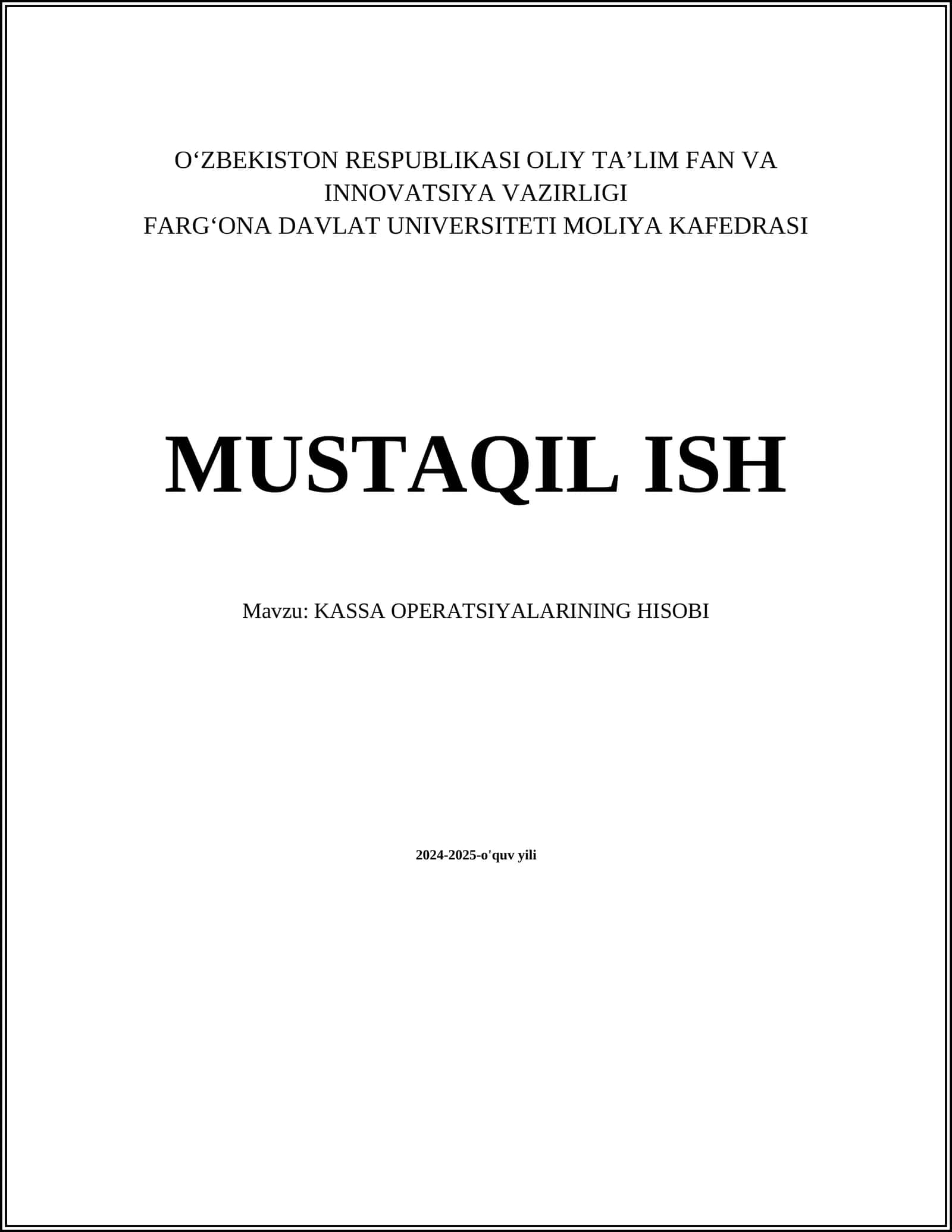 KASSA OPERATSIYALARINING HISOBI 1