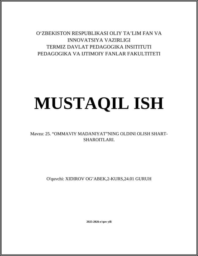 "OMMAVIY MADANIYAT"NING OLDINI OLISH SHART-SHAROITLARI 1