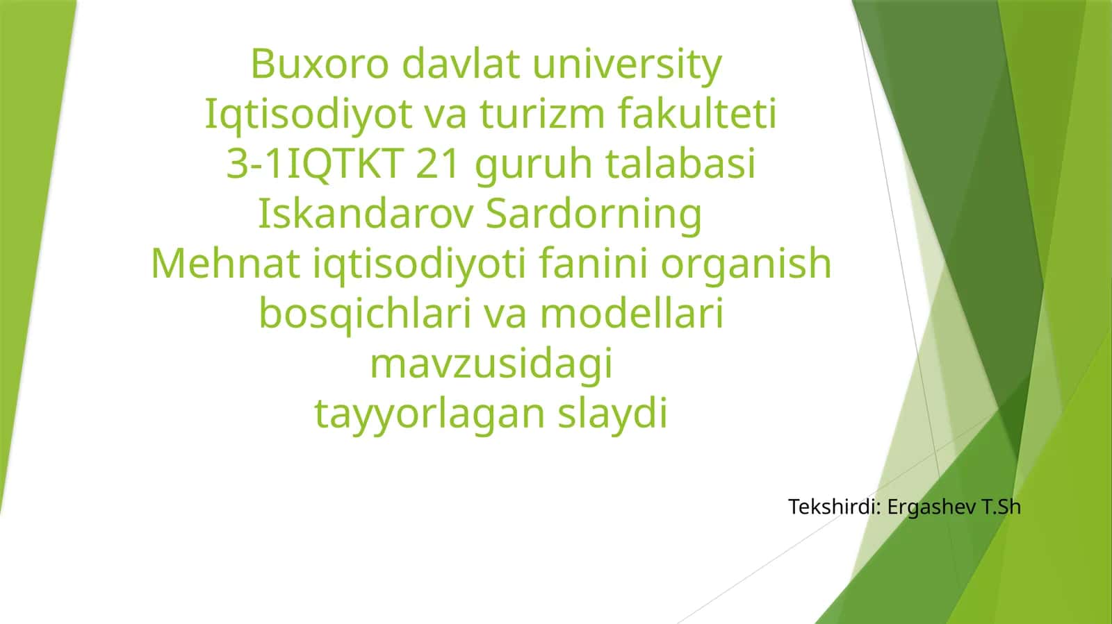 Mehnat iqtisodiyoti fanini organish bosqichlari va modellarimavzusi 1