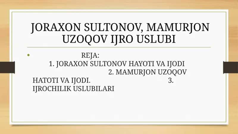 JORAXON SULTONOV, MAMURJON UZOQOV IJRO USLUBI 1
