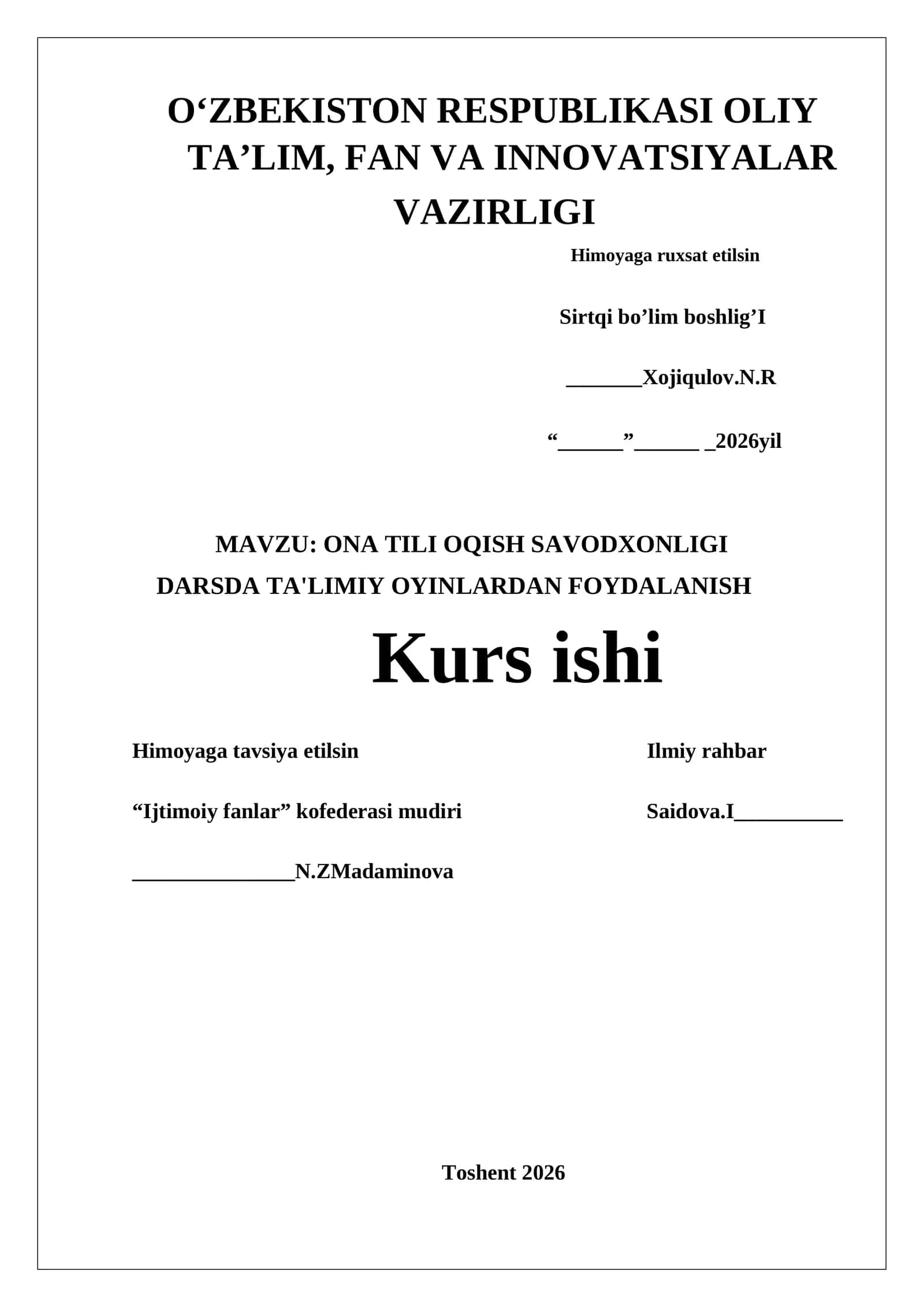 ONA TILI OQISH SAVODXONLIGI DARSDA TA'LIMIY OYINLARDAN FOYDALANISH 1
