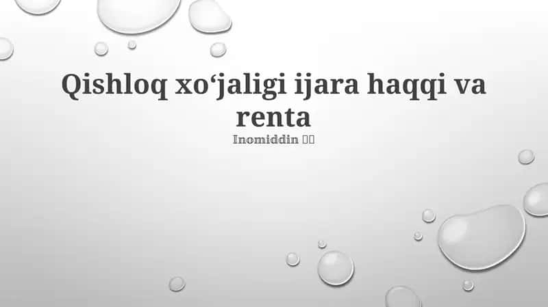 Qishloq xoʻjaligi ijara haqqi va renta 1