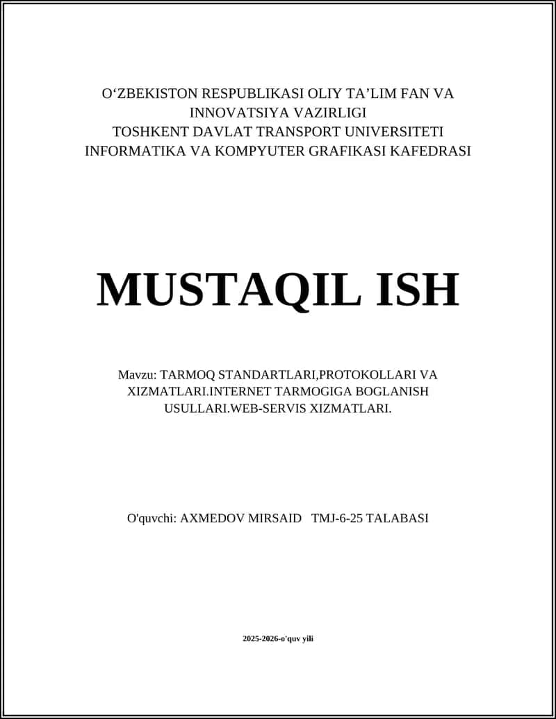 OSI va TCP/IP tarmoq modellari 1