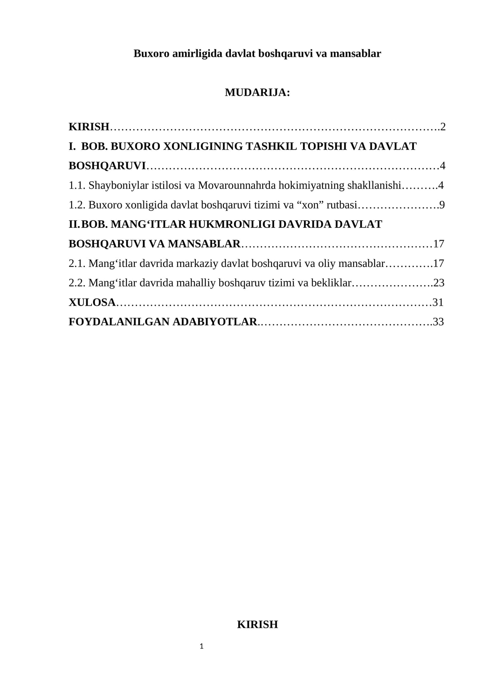 Buxoro amirligida davlat boshqaruvi va mansablar 1