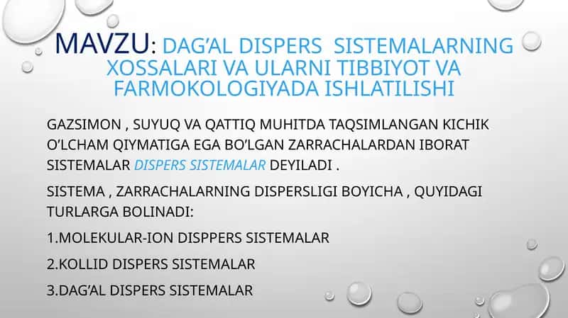 Dag’al dispers sistemalar xossalari 1